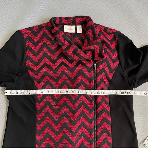 Chico’s Black & Red Chevron Moto Style Jacket Women’s Size Large (Chico’s 2) - Picture 5 of 11